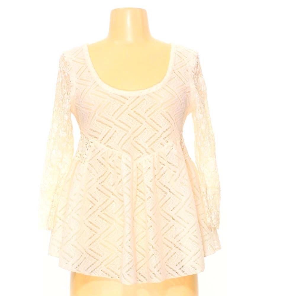 🎄4X$50 🔥Free People Open Back Eyelet Peplum Lace Sleeves, Scoop Neck! NWOT